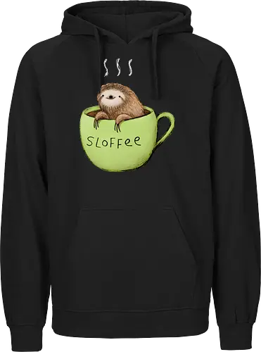 Braunes Faultier Grüne Kaffeetasse Dampf Süßes Wortspiel - Faultier in Kaffeetasse, lebhafte grüne dampfende Tasse, lächelndes ruhiges Faultier, Tier Kaffee Wortspiel, Morgen Humor Kaffee Kunst, handgefertigte Faultier Illustration, strukturiertes braunes beiges Fell, weißer Dampf heißer Kaffee, Kaffee Faultier Liebhaber Geschenk, Faultier Tasse Shirt, Krallen hängende Tassenrand, süßer Morgen Kaffee Humor, englisches Tier Kaffee Wortspiel, entspanntes Faultier in Tasse, kreative Kaffee Tier Kunst - Fairtrade Hoodie