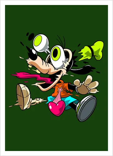 Freaky Tollpatschiger Hund Horror - Dark Underground Cartoon - Hund Charakter Horror, tollpatschiger Hund Horror, Neon Cartoon Freaky, dunkles Disney Hund Skelett, Neon grünes Auge springt, fliegender Hut Cartoon Horror, Herz springt Brust, schmelzender Hund Kunst, Disney Horror Geek Druck, dunkles Neon Cartoon Horror, Zombie tollpatschiger Hund, alternative Disney dunkle Kunst, Underground Cartoon Hund, urbaner Geek Neon Druck, Pop Art Horror Hund - Artprint