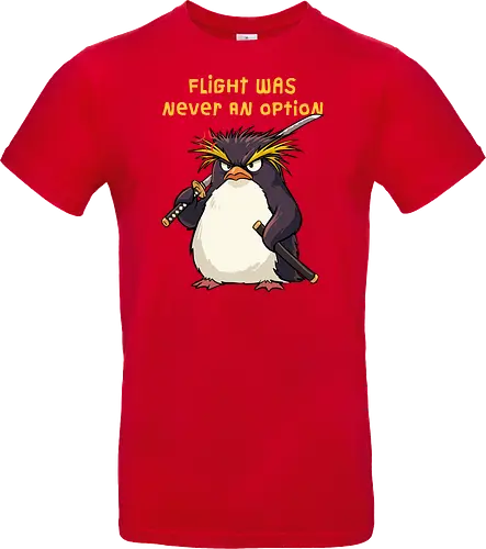 Flight Was Never An Option - flight was never an option, angry, bird, dark humor, flight, funny penguin, katana, martial arts, ninja, penguin, penguin meme, rockhopper penguin, samurai, sword, warrior - Standard T-Shirt