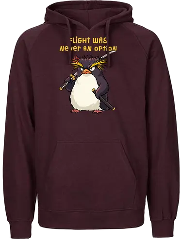 Flight Was Never An Option - flight was never an option, angry, bird, dark humor, flight, funny penguin, katana, martial arts, ninja, penguin, penguin meme, rockhopper penguin, samurai, sword, warrior - Fairtrade Hoodie