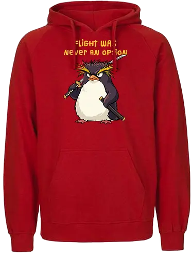 Flight Was Never An Option - flight was never an option, angry, bird, dark humor, flight, funny penguin, katana, martial arts, ninja, penguin, penguin meme, rockhopper penguin, samurai, sword, warrior - Fairtrade Hoodie