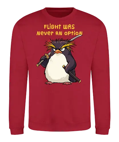 Flight Was Never An Option - flight was never an option, angry, bird, dark humor, flight, funny penguin, katana, martial arts, ninja, penguin, penguin meme, rockhopper penguin, samurai, sword, warrior - Sweatshirt