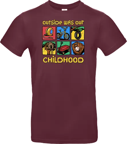 Outside Was Our Childhood - 90s nostalgia, 80s, 90s kids, adventure, childhood, classic, gen x humor, generation x, im this old, nostalgic, outdoors, outside, retro, sarcastic, vintage - Standard T-Shirt