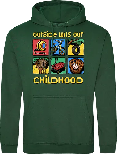 Outside Was Our Childhood - 90s nostalgia, 80s, 90s kids, adventure, childhood, classic, gen x humor, generation x, im this old, nostalgic, outdoors, outside, retro, sarcastic, vintage - Standard Hoodie