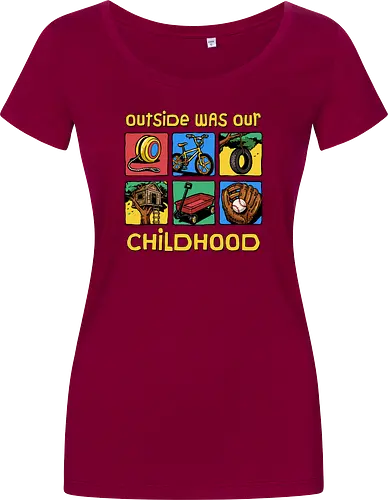 Outside Was Our Childhood - 90s nostalgia, 80s, 90s kids, adventure, childhood, classic, gen x humor, generation x, im this old, nostalgic, outdoors, outside, retro, sarcastic, vintage - Women T-Shirt