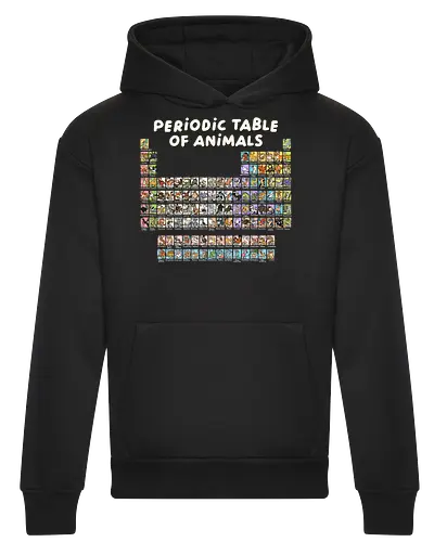 Periodic Table Of Animals - periodic table, animals, can i lick it, chemist, chemistry, chemistry teacher, funny, i wear this periodically, laboratory, molecule, periodic table of elements, physics, science, science humor, scientist - Heavyweight Hoodie