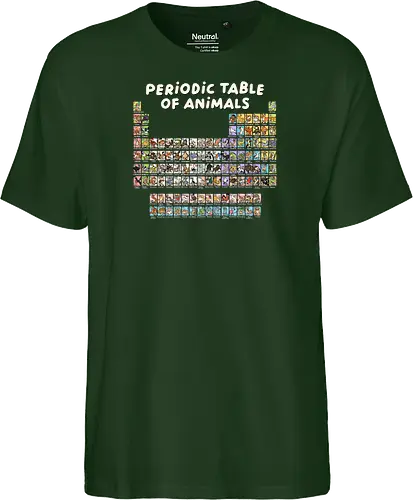 Periodic Table Of Animals - periodic table, animals, can i lick it, chemist, chemistry, chemistry teacher, funny, i wear this periodically, laboratory, molecule, periodic table of elements, physics, science, science humor, scientist - Fairtrade T-Shirt