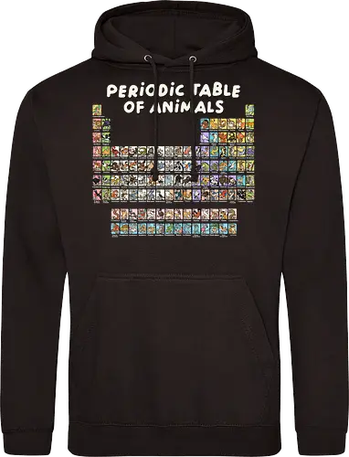 Periodic Table Of Animals - periodic table, animals, can i lick it, chemist, chemistry, chemistry teacher, funny, i wear this periodically, laboratory, molecule, periodic table of elements, physics, science, science humor, scientist - Standard Hoodie