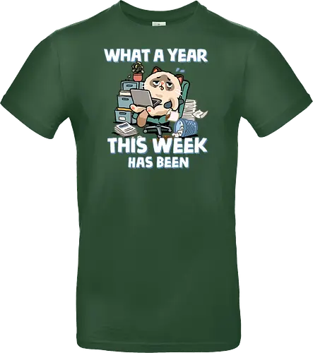 What A Year This Week Has Been - student life, teacher life, tired, weekend, what a year, work humor, cat, back to school, burnout, coffee, exhausted, friday, meme, monday, office humor - Standard T-Shirt