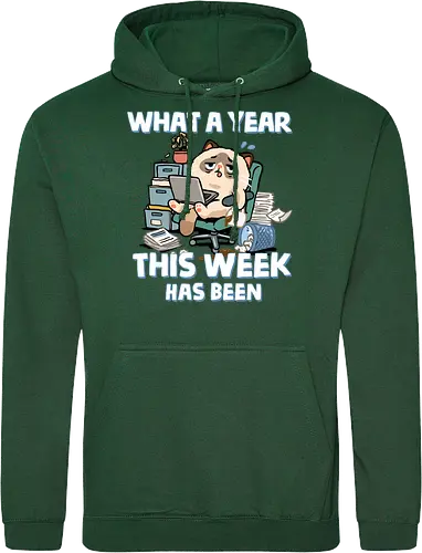 What A Year This Week Has Been - student life, teacher life, tired, weekend, what a year, work humor, cat, back to school, burnout, coffee, exhausted, friday, meme, monday, office humor - Standard Hoodie