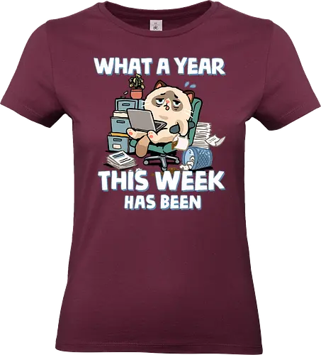 What A Year This Week Has Been - student life, teacher life, tired, weekend, what a year, work humor, cat, back to school, burnout, coffee, exhausted, friday, meme, monday, office humor - Standard T-Shirt (Women)
