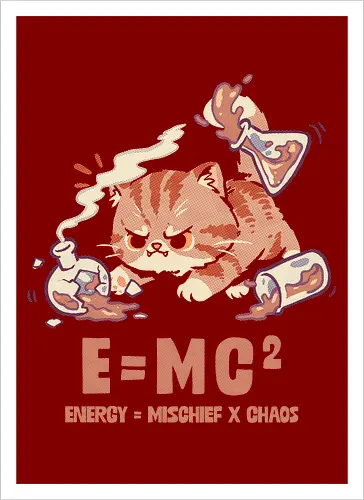 E=MC2 Cat - albert einstein, biology, cat, chaos, chemical, chemist, chemistry teacher, einstein, laboratory, mischief, emc2, molecule, physics, science, scientist - Artprint