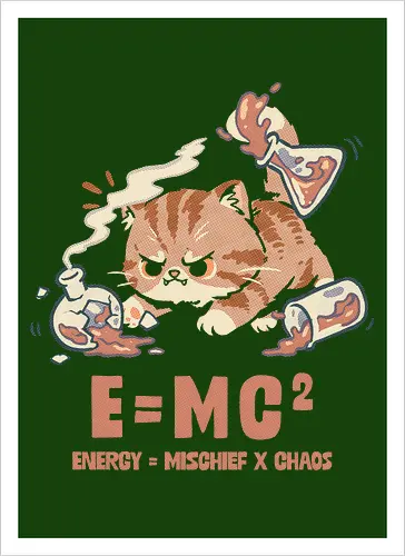 E=MC2 Cat - albert einstein, biology, cat, chaos, chemical, chemist, chemistry teacher, einstein, laboratory, mischief, emc2, molecule, physics, science, scientist - Artprint