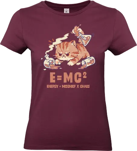 E=MC2 Cat - albert einstein, biology, cat, chaos, chemical, chemist, chemistry teacher, einstein, laboratory, mischief, emc2, molecule, physics, science, scientist - Standard T-Shirt (Women)