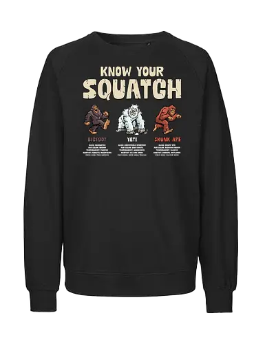 Know Your Squatch - i want to believe, nature, skunk ape, squatch, the truth is out there, x files, yeti, sasquatch, adventure, bigfoot, camping, creature, cryptid, hiking, horror - Fairtrade Sweatshirt