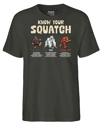 Know Your Squatch - i want to believe, nature, skunk ape, squatch, the truth is out there, x files, yeti, sasquatch, adventure, bigfoot, camping, creature, cryptid, hiking, horror - Fairtrade T-Shirt