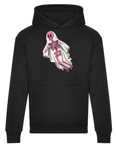 The Pink Skeleton Ghost - pastel goth shirt, pink skeleton graphic tee, creepy cute halloween apparel, kawaii ghost clothing, spooky aesthetic streetwear, bedsheet ghost design, alternative halloween fashion, funny skeleton merch, pastel halloween tee, quirky spooky shirt - Heavyweight Hoodie