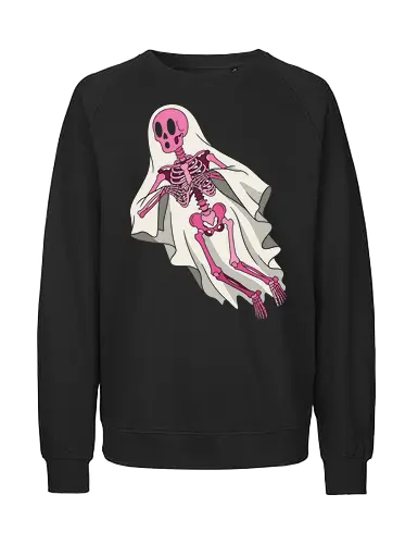 The Pink Skeleton Ghost - pastel goth shirt, pink skeleton graphic tee, creepy cute halloween apparel, kawaii ghost clothing, spooky aesthetic streetwear, bedsheet ghost design, alternative halloween fashion, funny skeleton merch, pastel halloween tee, quirky spooky shirt - Fairtrade Sweatshirt