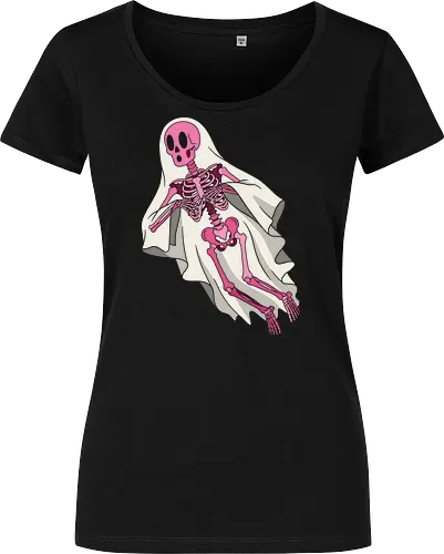 The Pink Skeleton Ghost - pastel goth shirt, pink skeleton graphic tee, creepy cute halloween apparel, kawaii ghost clothing, spooky aesthetic streetwear, bedsheet ghost design, alternative halloween fashion, funny skeleton merch, pastel halloween tee, quirky spooky shirt - Women T-Shirt