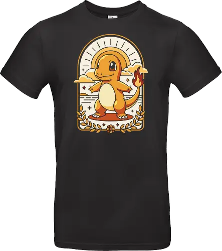 Golden Embers: The Fire Starter - Charmander shirt, retro gaming graphic tee, fire starter apparel, aesthetic anime streetwear, vintage pop culture clothing, nostalgic 90s gamer merch, kawaii monster design, art deco anime shirt, pastel orange aesthetic, cute lizard graphic - Standard T-Shirt