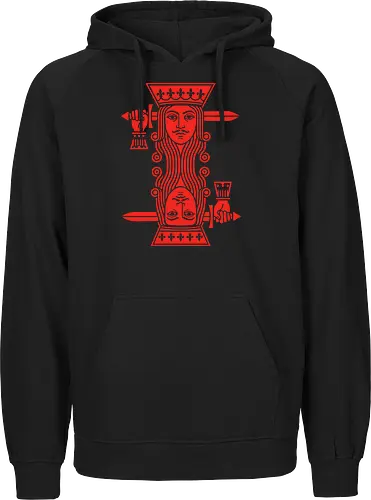 The Suicide King: King of Hearts - king of hearts shirt, suicide king graphic tee, playing card apparel, minimalist card design, poker player streetwear, casino aesthetic clothing, red vector graphic shirt, classic card game merch, magic trick fashion, modern pop art tee - Fairtrade Hoodie