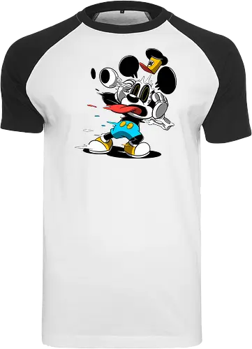 Freaky Klassische Maus Horror - Explodierende Dunkle Underground Cartoon Kunst - explodierendes Cartoon Skelett, klassische Maus Horror, explodierender Cartoon Freaky, schwarz weiß Maus Skelett, Auge springt Schädel Cartoon, fliegende Ohren Cartoon Horror, rote Zunge dunkler Cartoon, schmelzende Maus Kunst, klassischer Cartoon Horror Geek Druck, schwarz weiß bunt dunkler Cartoon, horror, freaky, skeleton, creepypasta, Halloween, Zombie explodierende Maus, alternative dunkle Cartoon Kunst, Underground Cartoon Maus, urbaner Geek Horror Druck, Pop Art Horror Maus - Raglan T-Shirt