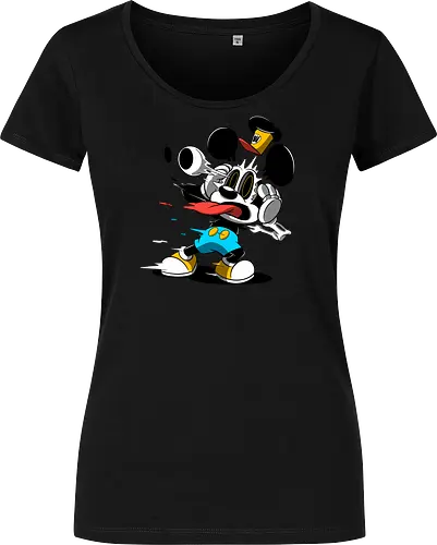 Freaky Klassische Maus Horror - Explodierende Dunkle Underground Cartoon Kunst - explodierendes Cartoon Skelett, klassische Maus Horror, explodierender Cartoon Freaky, schwarz weiß Maus Skelett, Auge springt Schädel Cartoon, fliegende Ohren Cartoon Horror, rote Zunge dunkler Cartoon, schmelzende Maus Kunst, klassischer Cartoon Horror Geek Druck, schwarz weiß bunt dunkler Cartoon, horror, freaky, skeleton, creepypasta, Halloween, Zombie explodierende Maus, alternative dunkle Cartoon Kunst, Underground Cartoon Maus, urbaner Geek Horror Druck, Pop Art Horror Maus - Women T-Shirt
