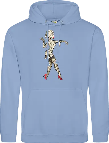Mummy Pin-Up Girl Graphic Tee - mummy pin up girl, sexy halloween shirt, spooky pinup art, vintage horror graphic, rockabilly halloween tee, retro mummy design, burlesque monster girl, gothic pinup print, funny halloween costume, classic horror pin up - Standard Hoodie