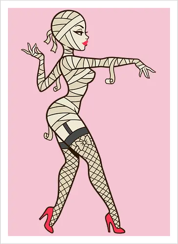 Mummy Pin-Up Girl Graphic Tee - mummy pin up girl, sexy halloween shirt, spooky pinup art, vintage horror graphic, rockabilly halloween tee, retro mummy design, burlesque monster girl, gothic pinup print, funny halloween costume, classic horror pin up - Artprint
