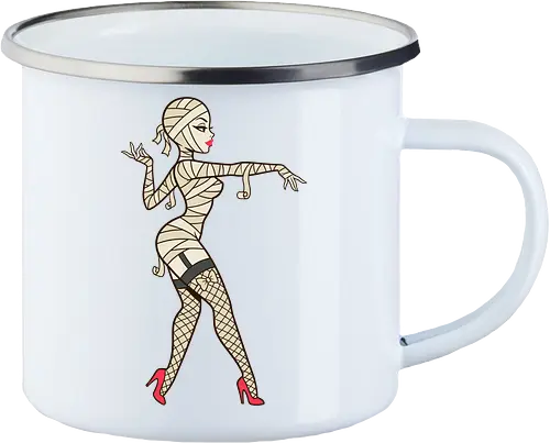 Mummy Pin-Up Girl Graphic Tee - mummy pin up girl, sexy halloween shirt, spooky pinup art, vintage horror graphic, rockabilly halloween tee, retro mummy design, burlesque monster girl, gothic pinup print, funny halloween costume, classic horror pin up - Enamel Mug
