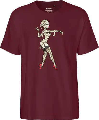 Mummy Pin-Up Girl Graphic Tee - mummy pin up girl, sexy halloween shirt, spooky pinup art, vintage horror graphic, rockabilly halloween tee, retro mummy design, burlesque monster girl, gothic pinup print, funny halloween costume, classic horror pin up - Fairtrade T-Shirt