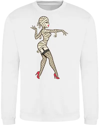 Mummy Pin-Up Girl Graphic Tee - mummy pin up girl, sexy halloween shirt, spooky pinup art, vintage horror graphic, rockabilly halloween tee, retro mummy design, burlesque monster girl, gothic pinup print, funny halloween costume, classic horror pin up - Sweatshirt