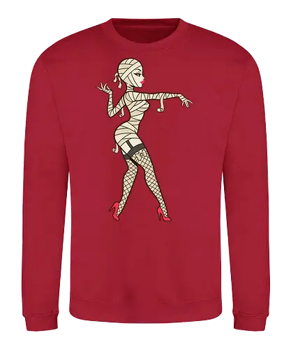 Mummy Pin-Up Girl Graphic Tee - mummy pin up girl, sexy halloween shirt, spooky pinup art, vintage horror graphic, rockabilly halloween tee, retro mummy design, burlesque monster girl, gothic pinup print, funny halloween costume, classic horror pin up - Sweatshirt