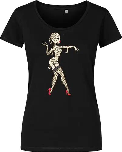 Mummy Pin-Up Girl Graphic Tee - mummy pin up girl, sexy halloween shirt, spooky pinup art, vintage horror graphic, rockabilly halloween tee, retro mummy design, burlesque monster girl, gothic pinup print, funny halloween costume, classic horror pin up - Women T-Shirt