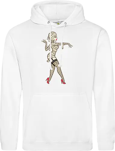 Mummy Pin-Up Girl Graphic Tee - mummy pin up girl, sexy halloween shirt, spooky pinup art, vintage horror graphic, rockabilly halloween tee, retro mummy design, burlesque monster girl, gothic pinup print, funny halloween costume, classic horror pin up - Standard Hoodie