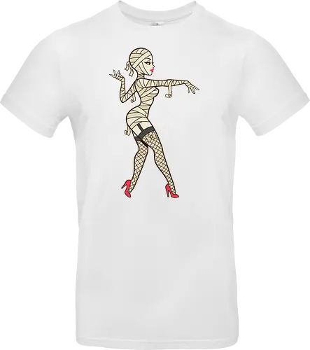 Mummy Pin-Up Girl Graphic Tee - mummy pin up girl, sexy halloween shirt, spooky pinup art, vintage horror graphic, rockabilly halloween tee, retro mummy design, burlesque monster girl, gothic pinup print, funny halloween costume, classic horror pin up - Standard T-Shirt