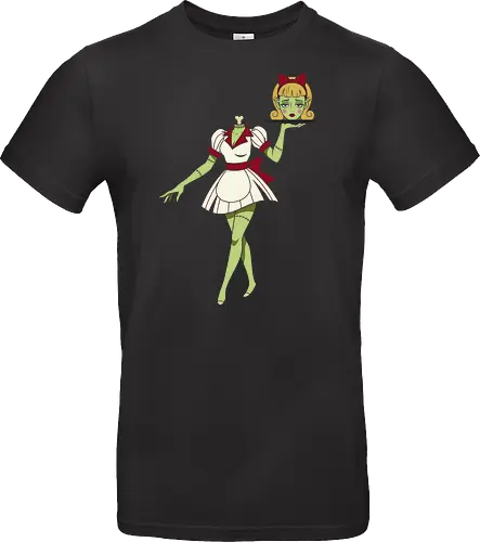 Zombie Waitress Serving Her Head - zombie waitress, headless zombie print, scary halloween shirt, creepy undead graphic, macabre illustration, unique zombie design, retro horror tee, waitress holding head print, zombie costume idea, weird halloween art - Standard T-Shirt
