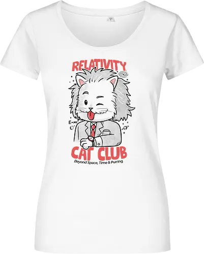 Relativity Cat Club - cat, kitty, animal, einstein, science, relativity, time - Women T-Shirt