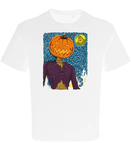 Starry Night in Halloween town - van gogh, starry night, scarecrow, pumpkin, night before christmas, terror movies, animation, halloween - Oversize T-Shirt