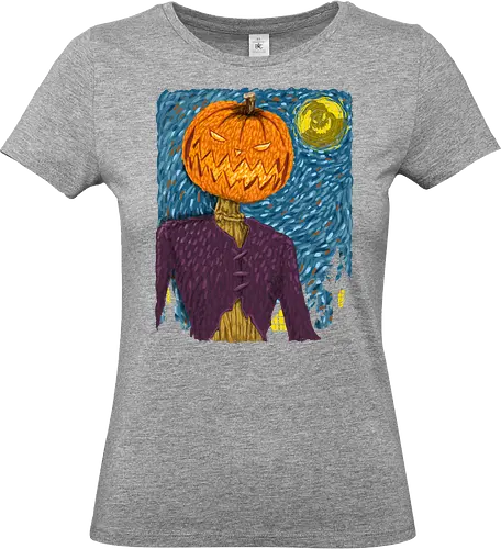 Starry Night in Halloween town - van gogh, starry night, scarecrow, pumpkin, night before christmas, terror movies, animation, halloween - Standard T-Shirt (Women)