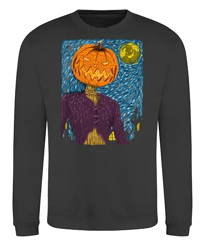 Starry Night in Halloween town - van gogh, starry night, scarecrow, pumpkin, night before christmas, terror movies, animation, halloween - Sweatshirt
