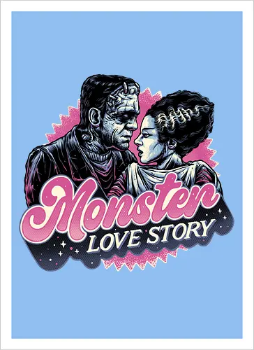 Monster Love Story - Horror, horror movies, classic horror, love, monsters, creature, Halloween - Artprint