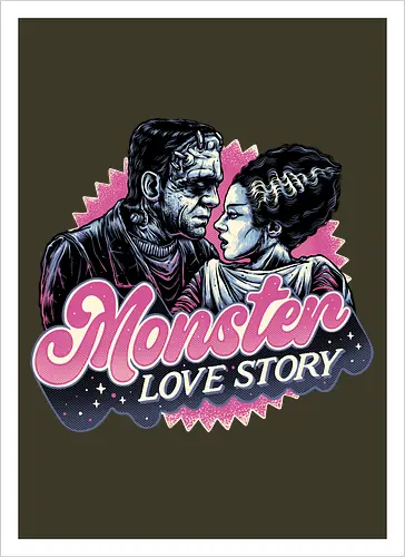 Monster Love Story - Horror, horror movies, classic horror, love, monsters, creature, Halloween - Artprint