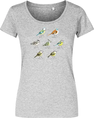 Sieben Bunte Vogelarten Aquarell Bleistift Naturalist Kunst - europäische Vögel Shirt, Ornithologie dekorative Illustration, britische Vögel Sammlung, wissenschaftliche Vogel Illustration, bunte Vögel Komposition, pädagogische Natur Kunst, Vogelliebhaber Geschenk, sieben bunte Vogelarten, naturalistischer Aquarell Illustration, identifizierte europäische Vögel, handgefertigte ornithologische Kunst, bunte Meisen Sammlung, handgefertigte Arten Typografie, blau grün gelb orange braun Vogel, Vogelbeobachter Kunst Geschenk - Women T-Shirt