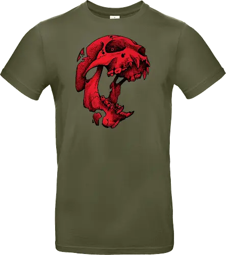 Blutroter Dinosaurierschädel-Amoklauf - Tierschädel, Katzenschädel, Raubtierschädel, Horror-Kunst, gotische Illustration, gesprungener Schädel, Zeichnung mit roter Tinte, düstere Ästhetik, Knochenkunst, makabres Design, stilisierter Schädel, schwarzer Hintergrund, Grunge-Schädel, scharfe Zähne - Standard T-Shirt