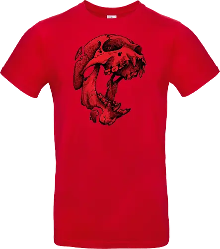 Blutroter Dinosaurierschädel-Amoklauf - Tierschädel, Katzenschädel, Raubtierschädel, Horror-Kunst, gotische Illustration, gesprungener Schädel, Zeichnung mit roter Tinte, düstere Ästhetik, Knochenkunst, makabres Design, stilisierter Schädel, schwarzer Hintergrund, Grunge-Schädel, scharfe Zähne - Standard T-Shirt