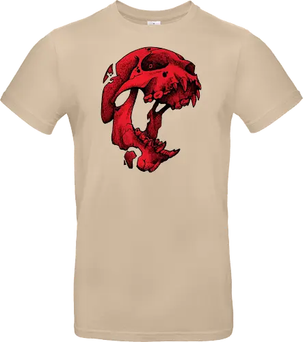 Blutroter Dinosaurierschädel-Amoklauf - Tierschädel, Katzenschädel, Raubtierschädel, Horror-Kunst, gotische Illustration, gesprungener Schädel, Zeichnung mit roter Tinte, düstere Ästhetik, Knochenkunst, makabres Design, stilisierter Schädel, schwarzer Hintergrund, Grunge-Schädel, scharfe Zähne - Standard T-Shirt