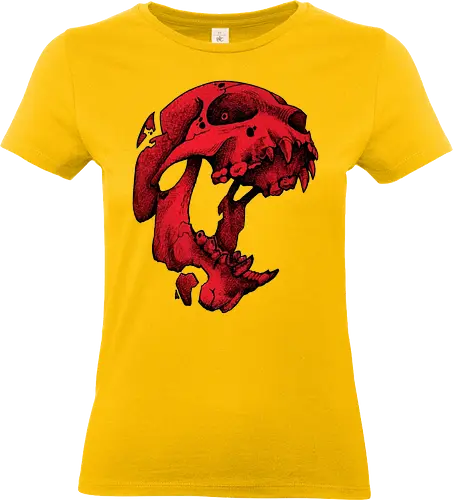 Blutroter Dinosaurierschädel-Amoklauf - Tierschädel, Katzenschädel, Raubtierschädel, Horror-Kunst, gotische Illustration, gesprungener Schädel, Zeichnung mit roter Tinte, düstere Ästhetik, Knochenkunst, makabres Design, stilisierter Schädel, schwarzer Hintergrund, Grunge-Schädel, scharfe Zähne - Standard T-Shirt (Women)