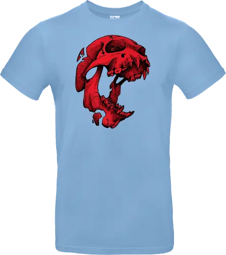 Blutroter Dinosaurierschädel-Amoklauf - Tierschädel, Katzenschädel, Raubtierschädel, Horror-Kunst, gotische Illustration, gesprungener Schädel, Zeichnung mit roter Tinte, düstere Ästhetik, Knochenkunst, makabres Design, stilisierter Schädel, schwarzer Hintergrund, Grunge-Schädel, scharfe Zähne - Standard T-Shirt