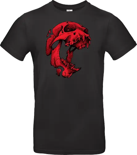 Blutroter Dinosaurierschädel-Amoklauf - Tierschädel, Katzenschädel, Raubtierschädel, Horror-Kunst, gotische Illustration, gesprungener Schädel, Zeichnung mit roter Tinte, düstere Ästhetik, Knochenkunst, makabres Design, stilisierter Schädel, schwarzer Hintergrund, Grunge-Schädel, scharfe Zähne - Standard T-Shirt